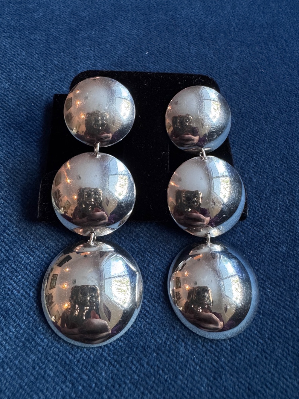 vintage Leonore Doskow sterling silver triple circle drop earrings 14k Posts